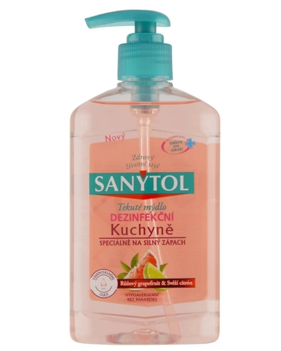 Sanytol, dezinfekční mýdlo, do kuchyně, Růžový grapefruit & Svěží citrón, 250ml.jpg