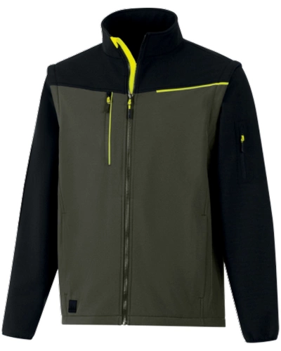 Bunda pánská softshell SOCCIA, 2v1, khaki-černá