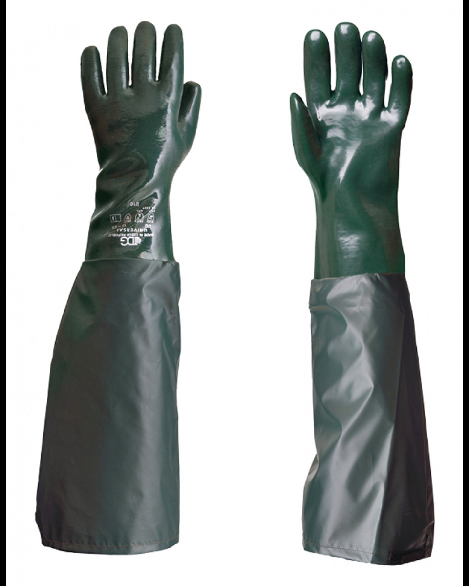 Levně Rukavice pracovní chemické UNIVERSAL, návlek, 65 cm, zelené, 10