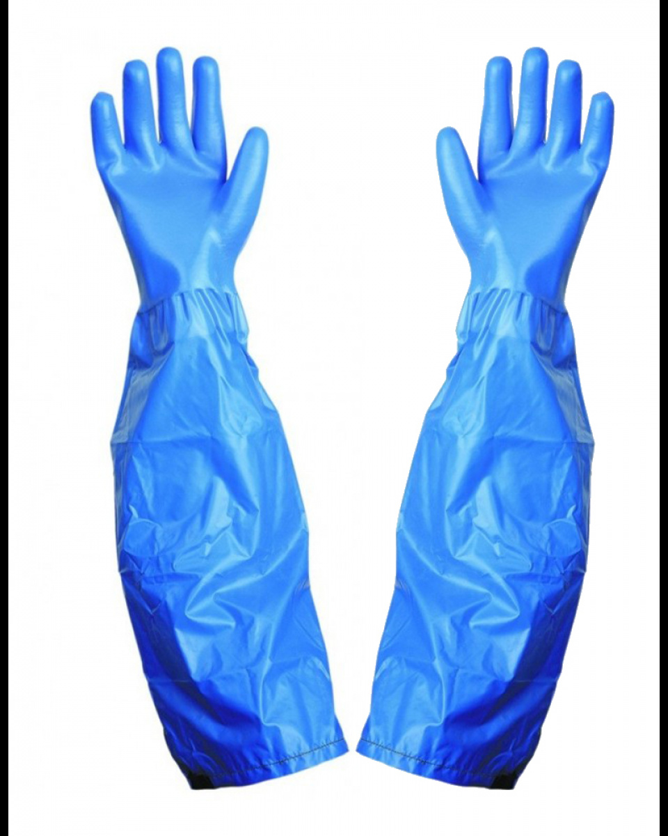 Levně Rukavice pracovní chemické UNIVERSAL, návlek, 65 cm, modré, 10