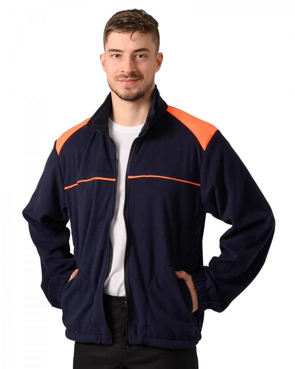 Pán.mikina fleece,6100,dlouhý rukáv,VS182, tm.modrá/sig.oranžová úp p/z